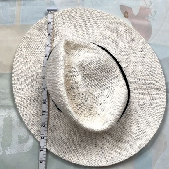 Rachael Zoe Fidora type ladies hat woven cream ivory with black trim New main image 5